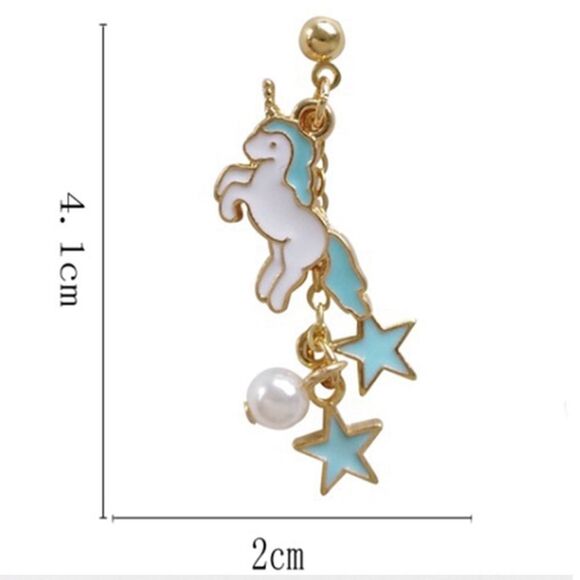 (i1) Blue Unicorn Earrings - Picture 5 of 5